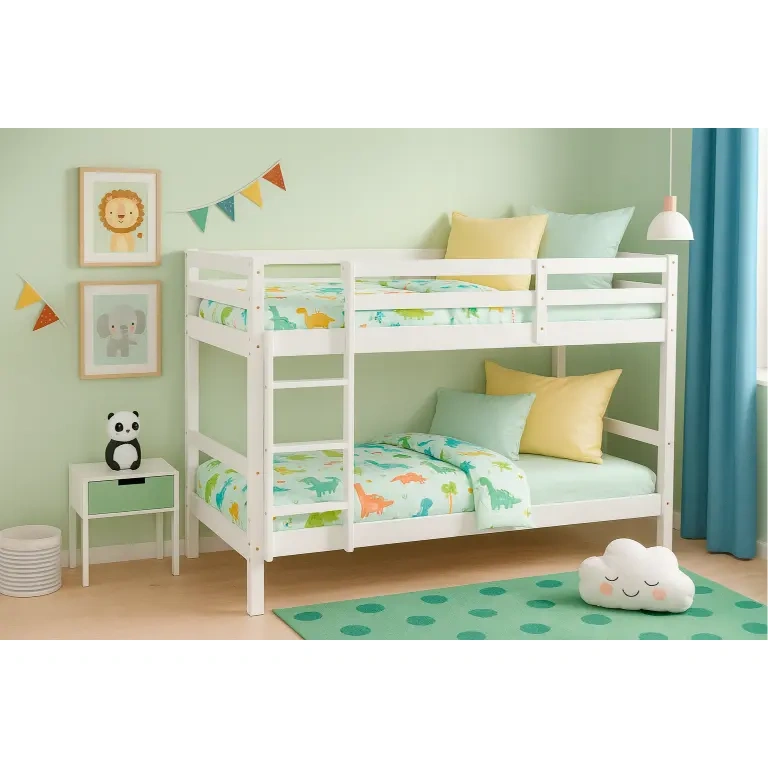 Litera Olivia blanca de pino macizo con somieres incluidos