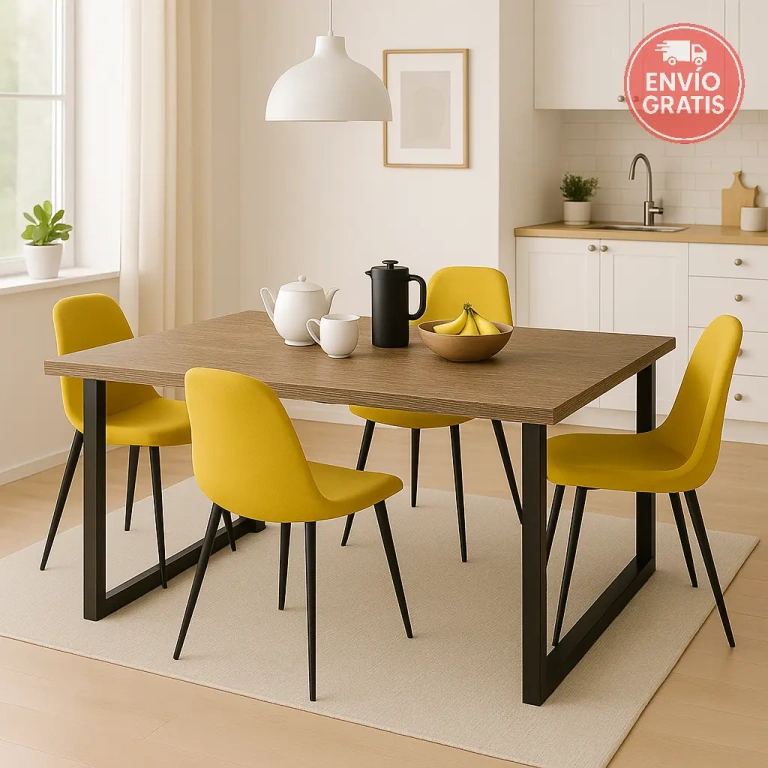 Mesa comedor Taylor patas metal roble aserrado y negro