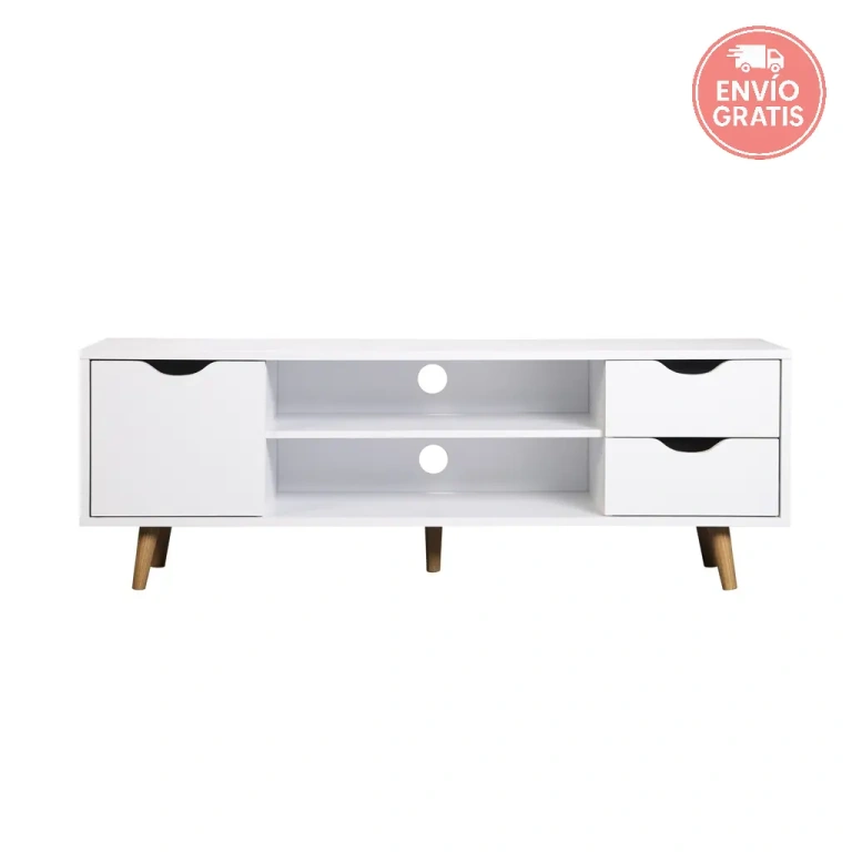 Mesa TV Fiano Blanca 140 con dos cajones y puerta abatible