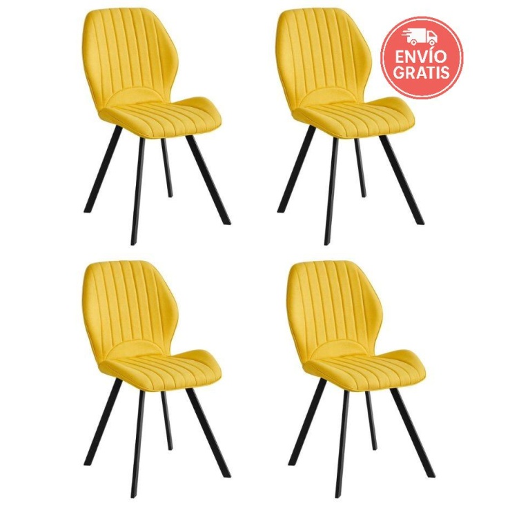 Pack 4 Sillas Delaware Mostaza tapizadas con patas metálicas negras