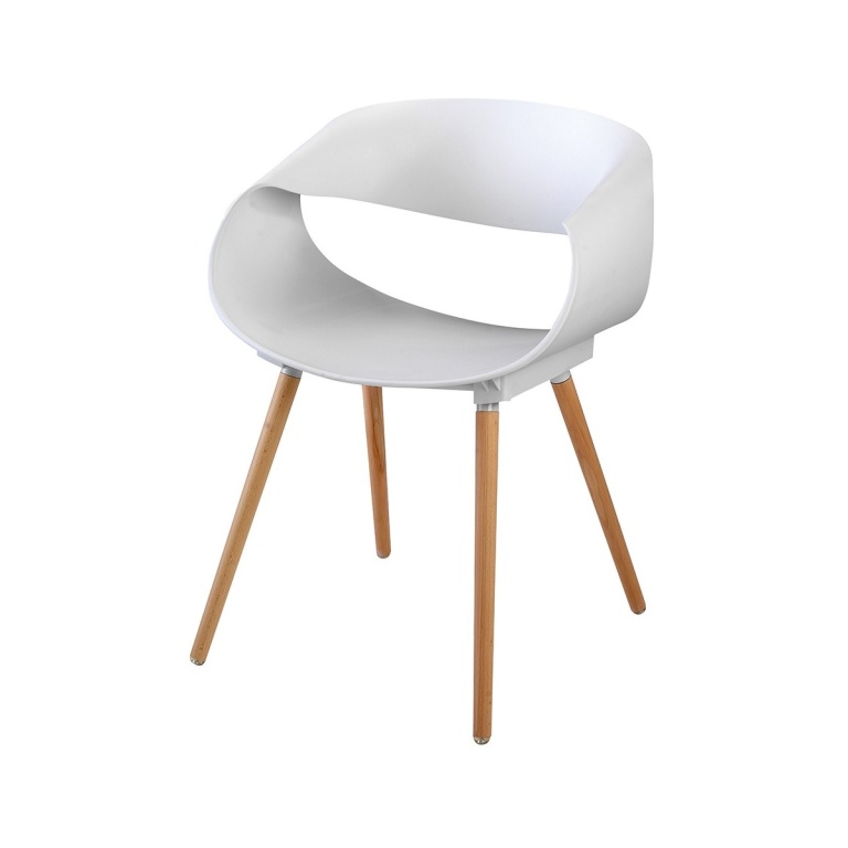 Sillón Pisa blanco moderno con patas de madera de haya