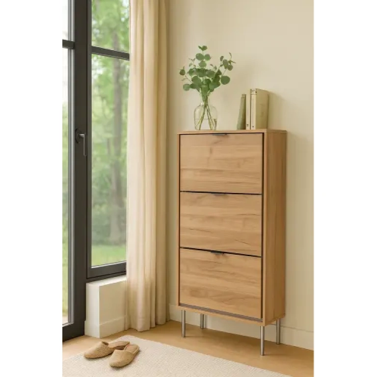 Zapatero Sforza de diseño moderno en roble y negro