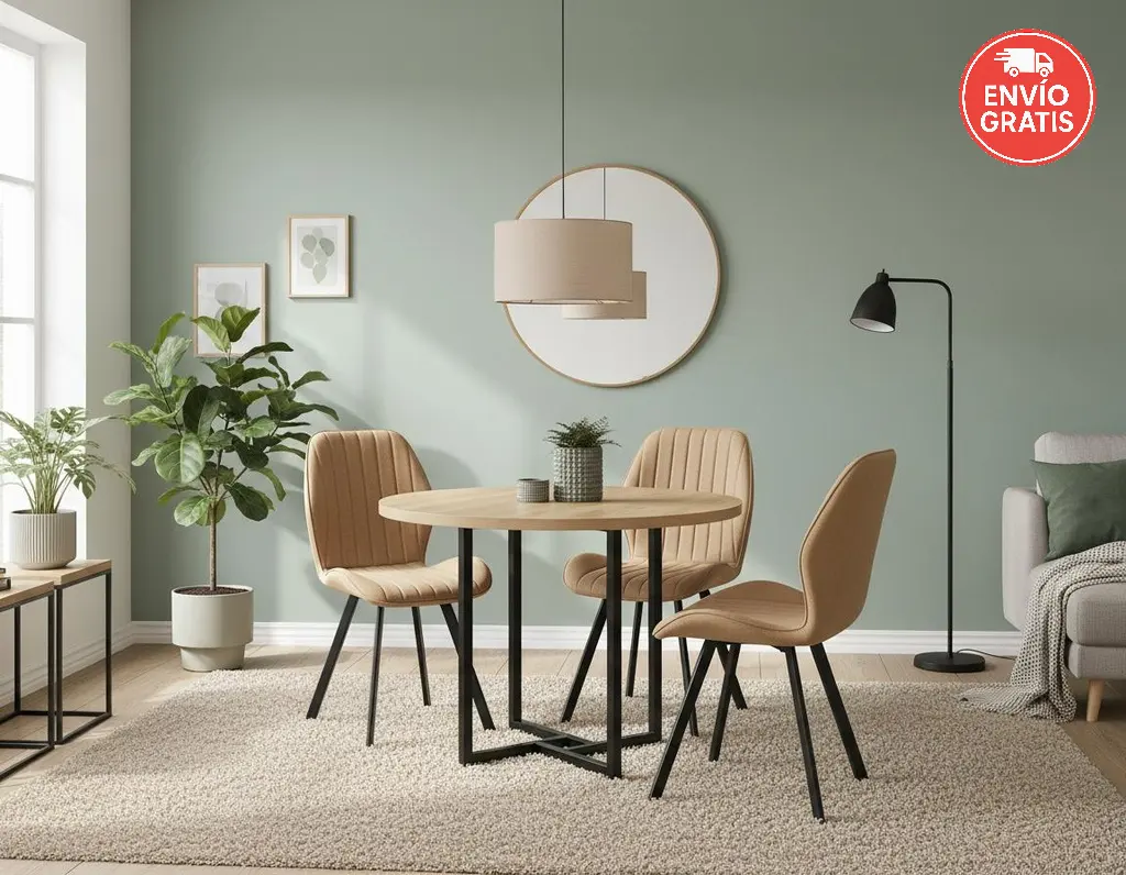 mesa-comedor-cleveland Mesa comedor Cleveland redonda con tapa de melamina roble aserrado y patas