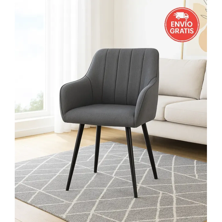 Pack de 2 sillas butaca Monroe gris acero tapizadas con patas negras metálicas.