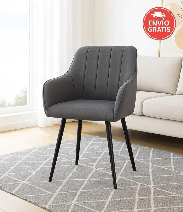 pack-2-sillas-butaca-monroe-gris-acero-patas-negras Pack de 2 sillas butaca Monroe gris acero tapizadas con patas negras metálicas.