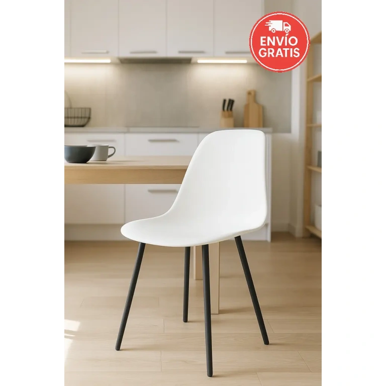 Pack de 4 sillas Atlantic blancas con patas negras modernas.