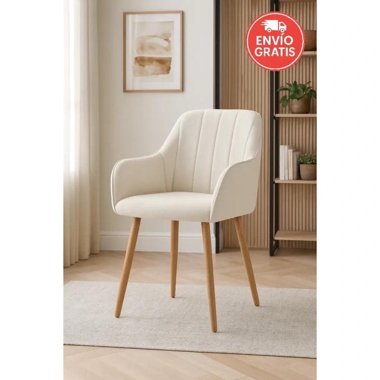 silla comedor Monroe marfil con patas roble aserrado