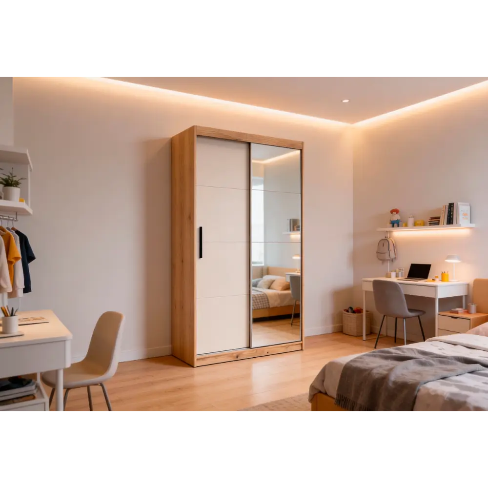 armario-2-puertas-correderas-con-espejo-inova-120 Armario 2 puertas correderas con espejo Inova en dormitorio moderno medida de 120 cm