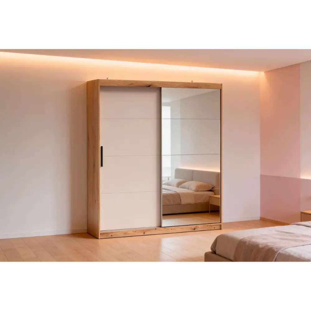 armario-2-puertas-correderas-con-espejo-inova Armario 2 puertas correderas con espejo Inova en dormitorio moderno medida de 200cm