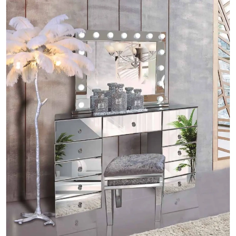Conjunto tocador cristal Room espejo total mirror 130 cm cajones dormitorio glam