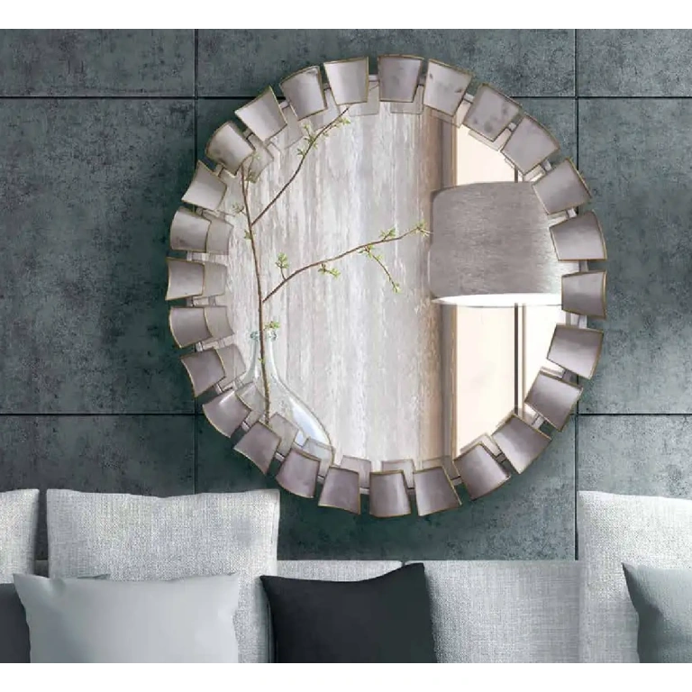 Espejo redondo decorativo Nadia plateado 102 cm marco metálico corona espejada