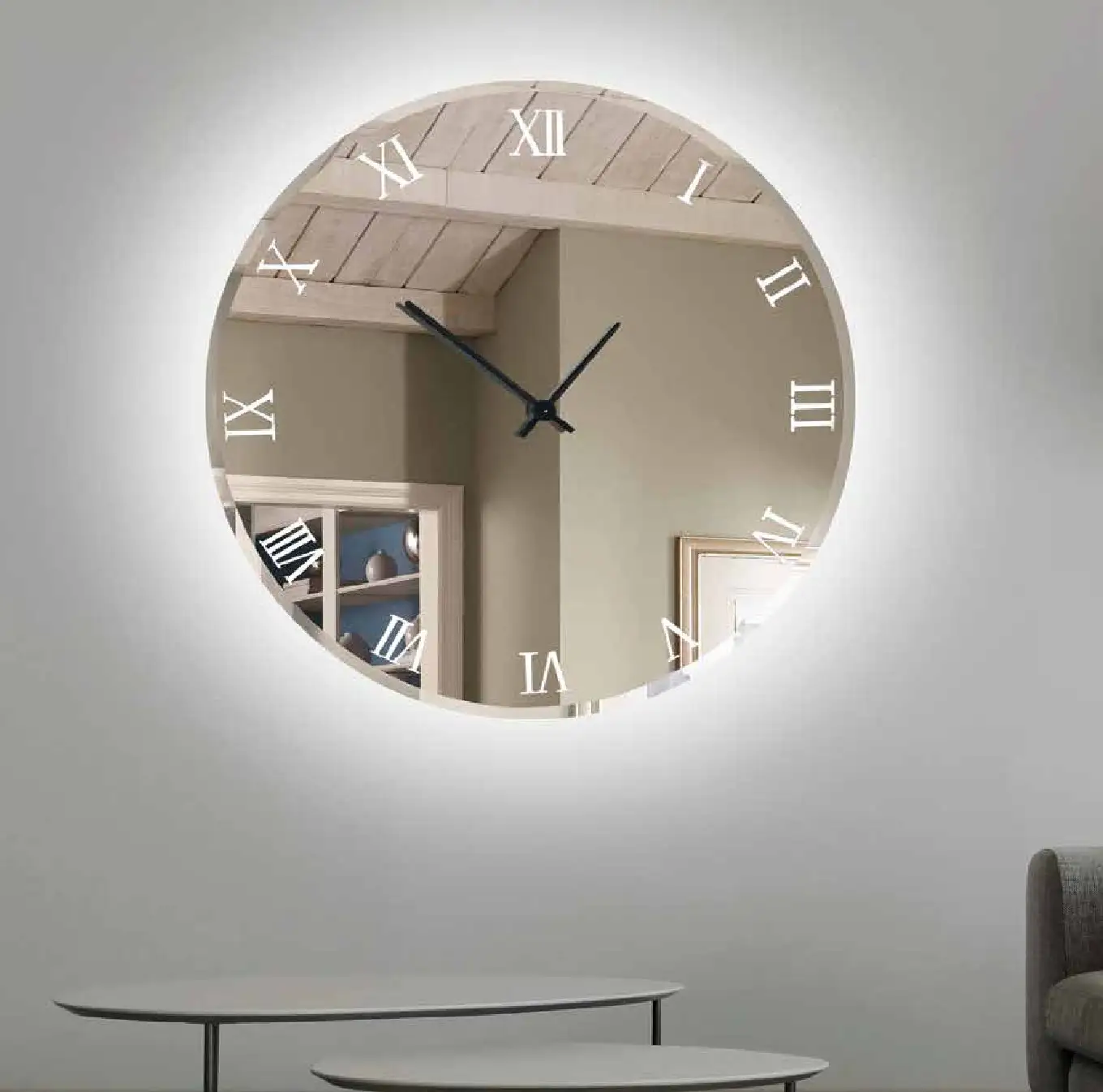 reloj-decorativo-pared-espejo-casual Reloj decorativo pared círculos cristal triturado plateado Casual 100x100