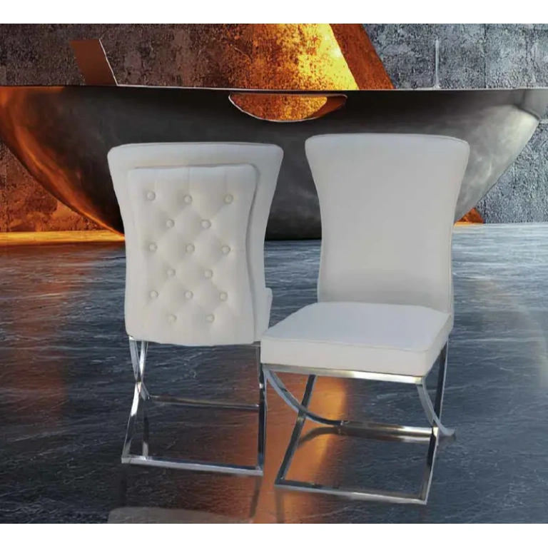 Silla acero capitoné Athenas blanca PU tapizado capitoné estructura acero pulido comedor