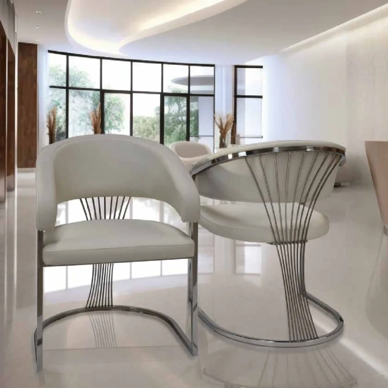 Silla acero inoxidable comedor Manila plata cromada tapizado PU blanco – Muebles Juvial