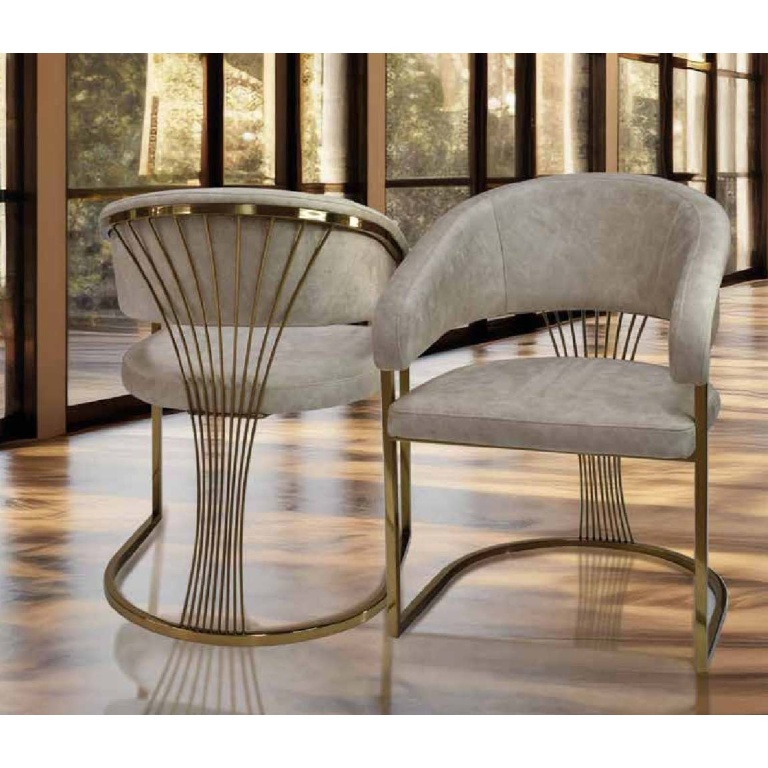 Silla acero inoxidable comedor Manila terciopelo beige patas doradas diseño minimalista