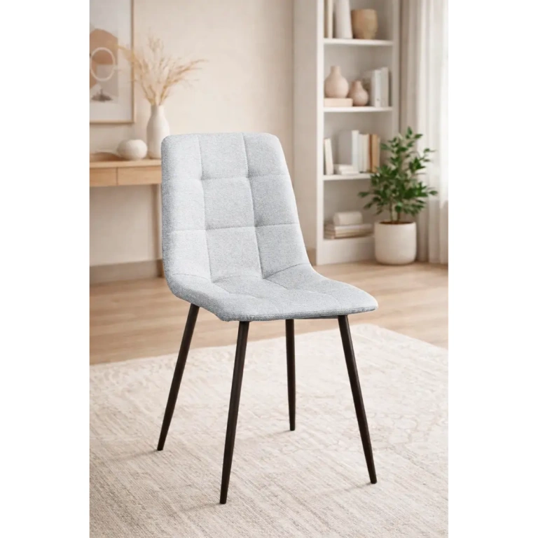 Silla comedor Fender tapizada en gris con patas metálicas negras