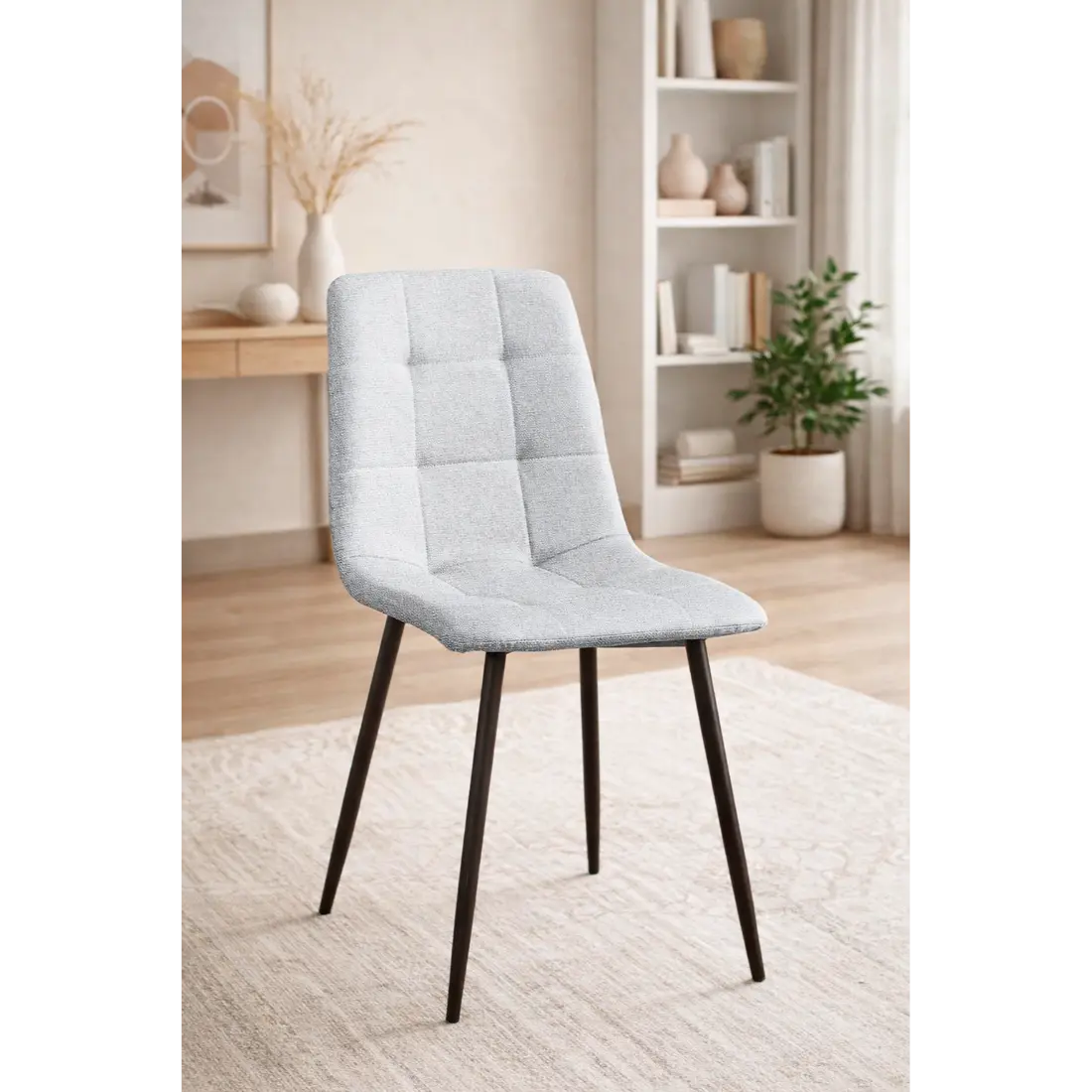 silla-comedor-fender-tapizada-gris Silla comedor Fender tapizada en gris con patas metálicas negras