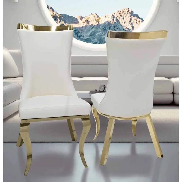 Silla Sena acero oro polipiel blanca comedor moderno