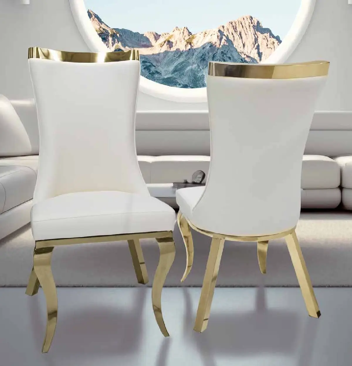silla-sena-acero-tapizada-polipiel-blanco Silla Sena acero oro polipiel blanca comedor moderno