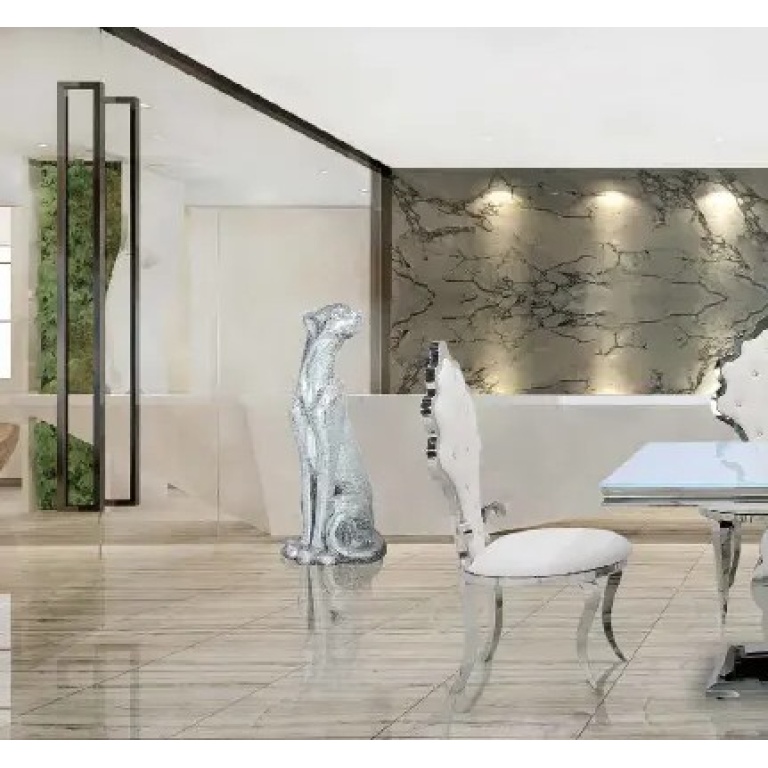 Silla trono flor plata de lujo estructura metálica cromada tapizado piel sintética