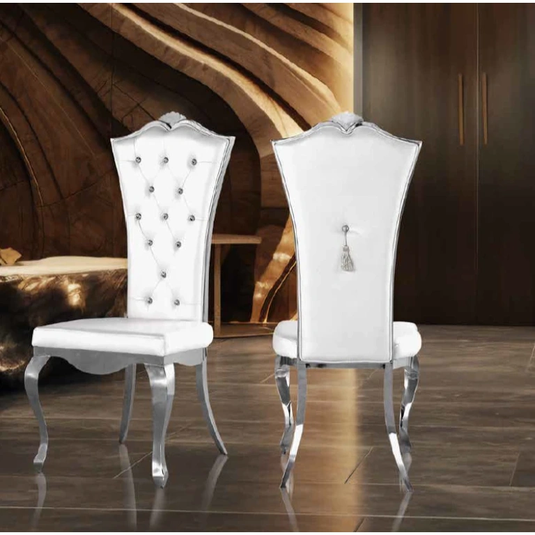 Silla Valeria acero inoxidable cromado polipiel blanca comedor elegante Muebles Juvial
