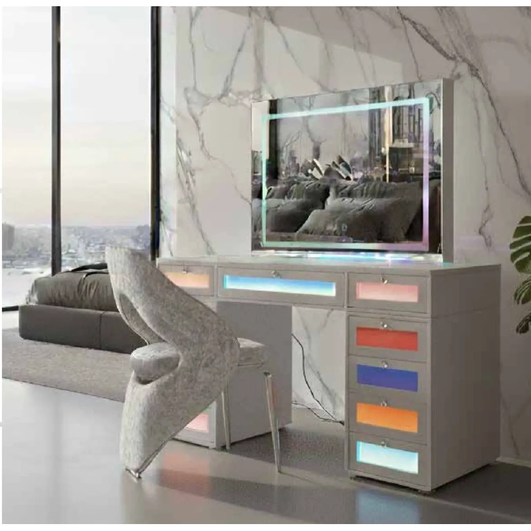 Tocador con luces LED Bianca blanco RGB cajones iluminados espejo holográfico – Muebles Juvial