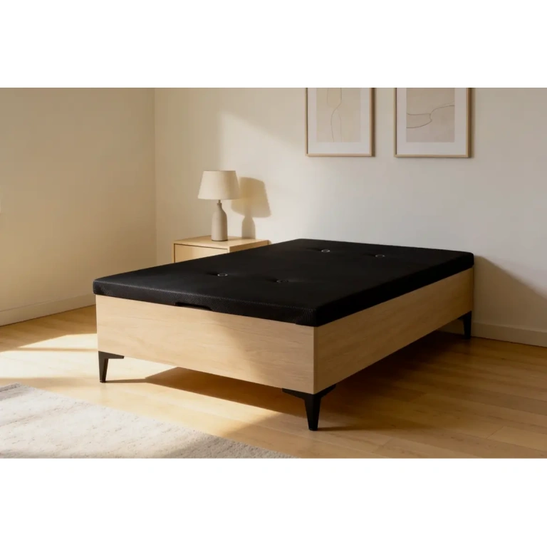 Canapé abatible Rumbero Roble Aurora con patas altas y apertura frontal – Muebles Juvial Hellín