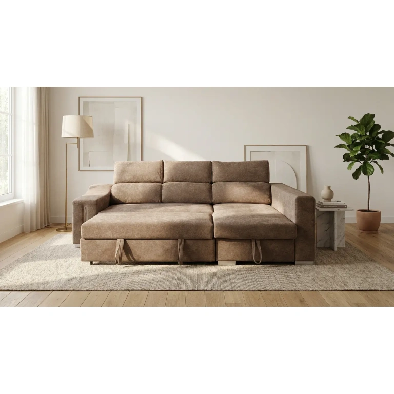 sofá chaise longue extraíble Carla beige salón moderno Muebles Juvial
