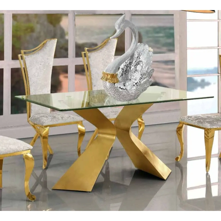 mesa de comedor cristal templado Soraya acero dorado