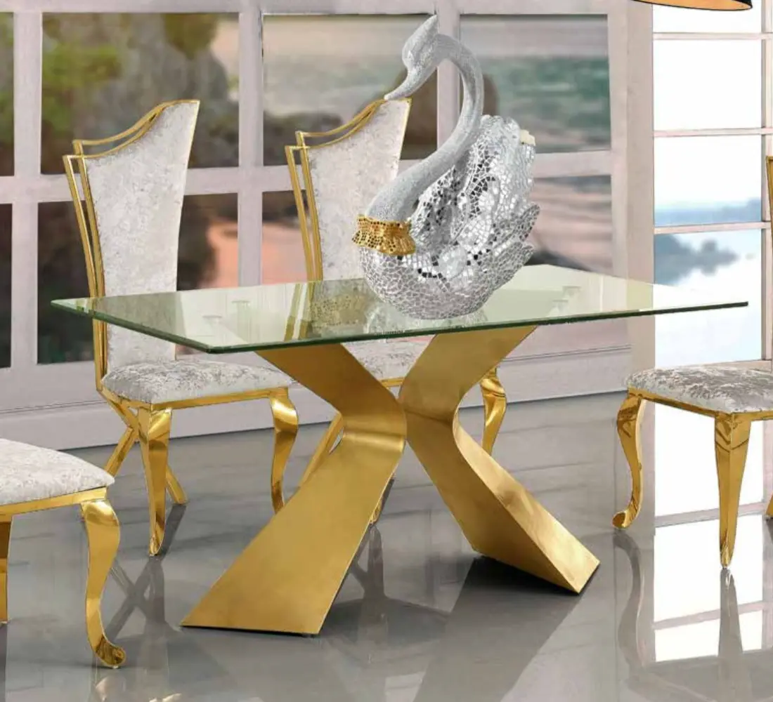mesa-comedor-cristal-templado-soraya-dorada mesa de comedor cristal templado Soraya acero dorado