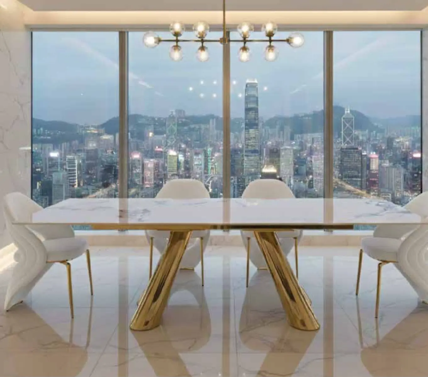 mesa-comedor-extensible-alana-porcelanico mesa comedor extensible Alana porcelánico vetas grises acero dorado comedor moderno