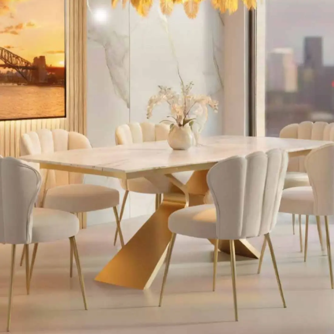 mesa-comedor-porcelanica-abril-dorada mesa de comedor porcelánica Abril acero dorado