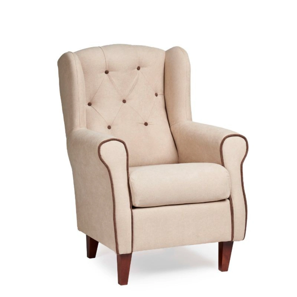 butaca-orejera-capitone-beige butaca orejera capitoné beige con vivos contrastados para salón Muebles Juvial
