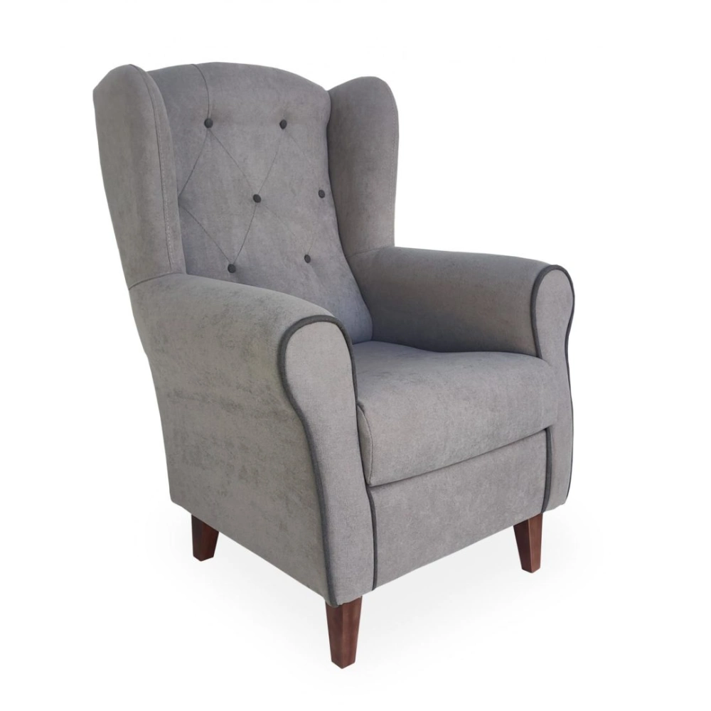 butaca-orejera-capitone-gris butaca orejera capitoné gris antimanchas en salón moderno Muebles Juvial
