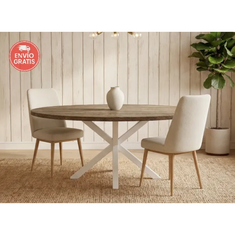 mesa de comedor oval roble blanco patas metal Muebles Juvial