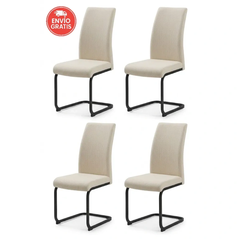 pack 4 sillas de comedor tapizadas lino patas negras balancín Tacoma – Muebles Juvial Hellín