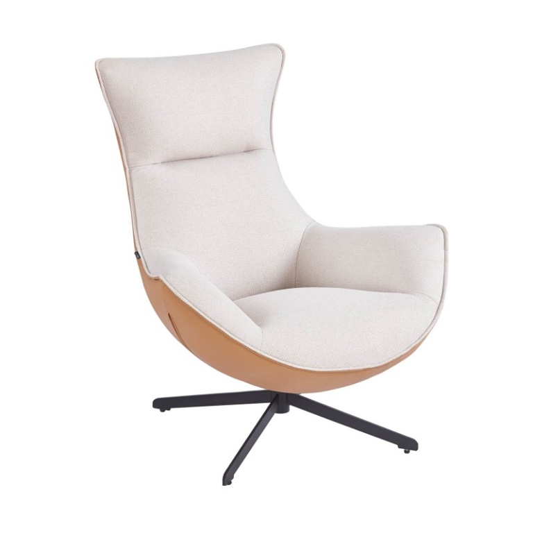 Sillón tapizado arena y marrón con patas metálicas negras — Muebles Juvial