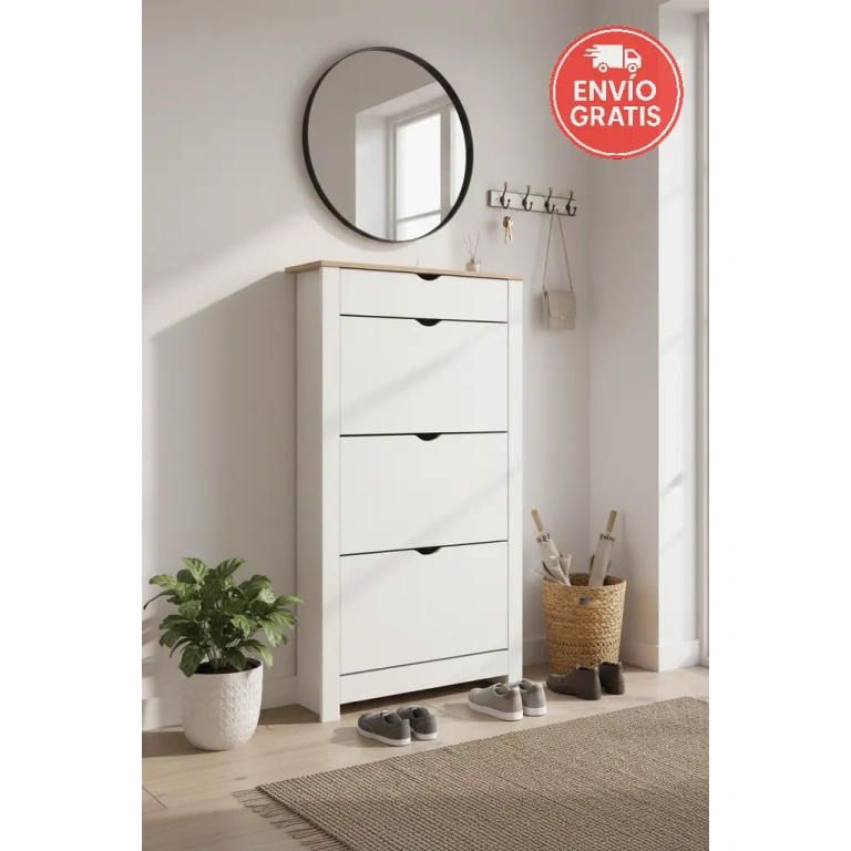 zapatero blanco roble 3 trampones Tivoli entrada Muebles Juvial