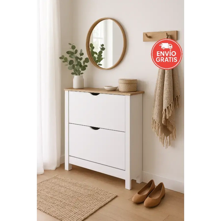 Zapatero blanco con trampones Tivoli para 16-20 pares – Vista frontal – Muebles Juvial