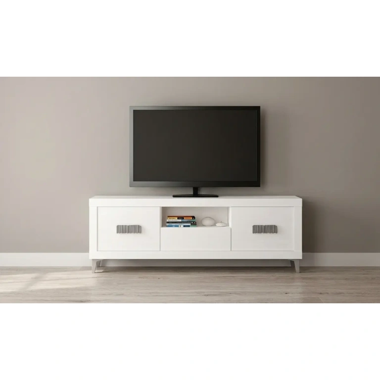 mueble tv blanco 180 cm Strait con cajones plata Muebles Juvial