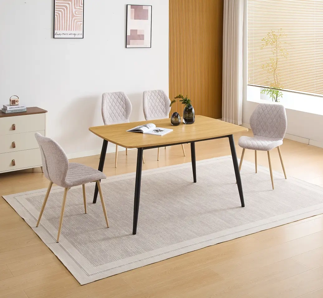 conjunto-de-mesa-hudson-4-sillas-selma-beige Conjunto de Mesa Hudson + 4 Sillas Selma, silla tapizada beige gris patas Cambria
