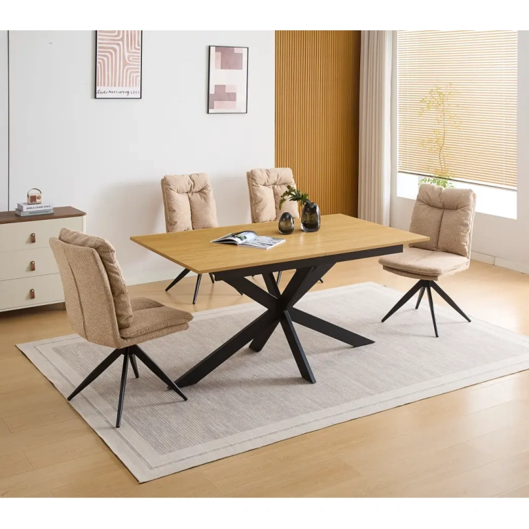 conjunto mesa comedor rectangular industrial Keller sillas Shelton color beige Muebles Juvial