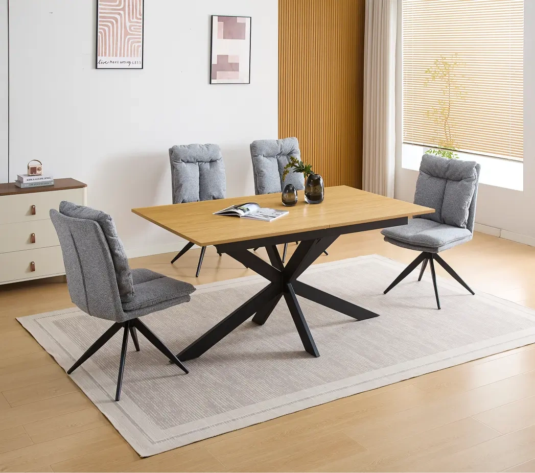 conjunto-mesa-keller-y-sillas-shelton-gris conjunto mesa comedor rectangular industrial Keller sillas Shelton color gris Muebles Juvial