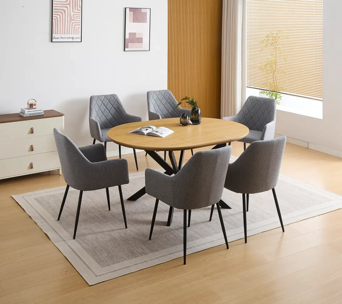 conjunto-mesa-winsor-y-6-sillas-devon-gris conjunto mesa Winsor extensible con 6 sillas Devon gris patas negras comedor industrial