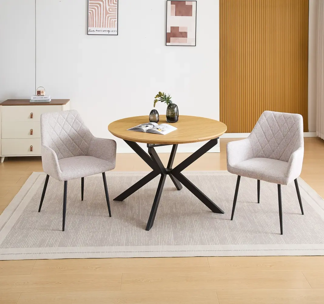 conjunto-mesa-winsor-y-sillas-devon-beige(3) Conjunto Mesa Winsor y Sillas Devon en color beige estilo industrial extensible patas negras Muebles Juvial