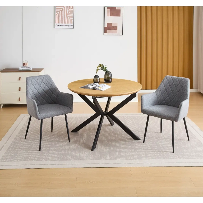 Conjunto Mesa Winsor y Sillas Devon en gris industrial extensible patas negras Muebles Juvial