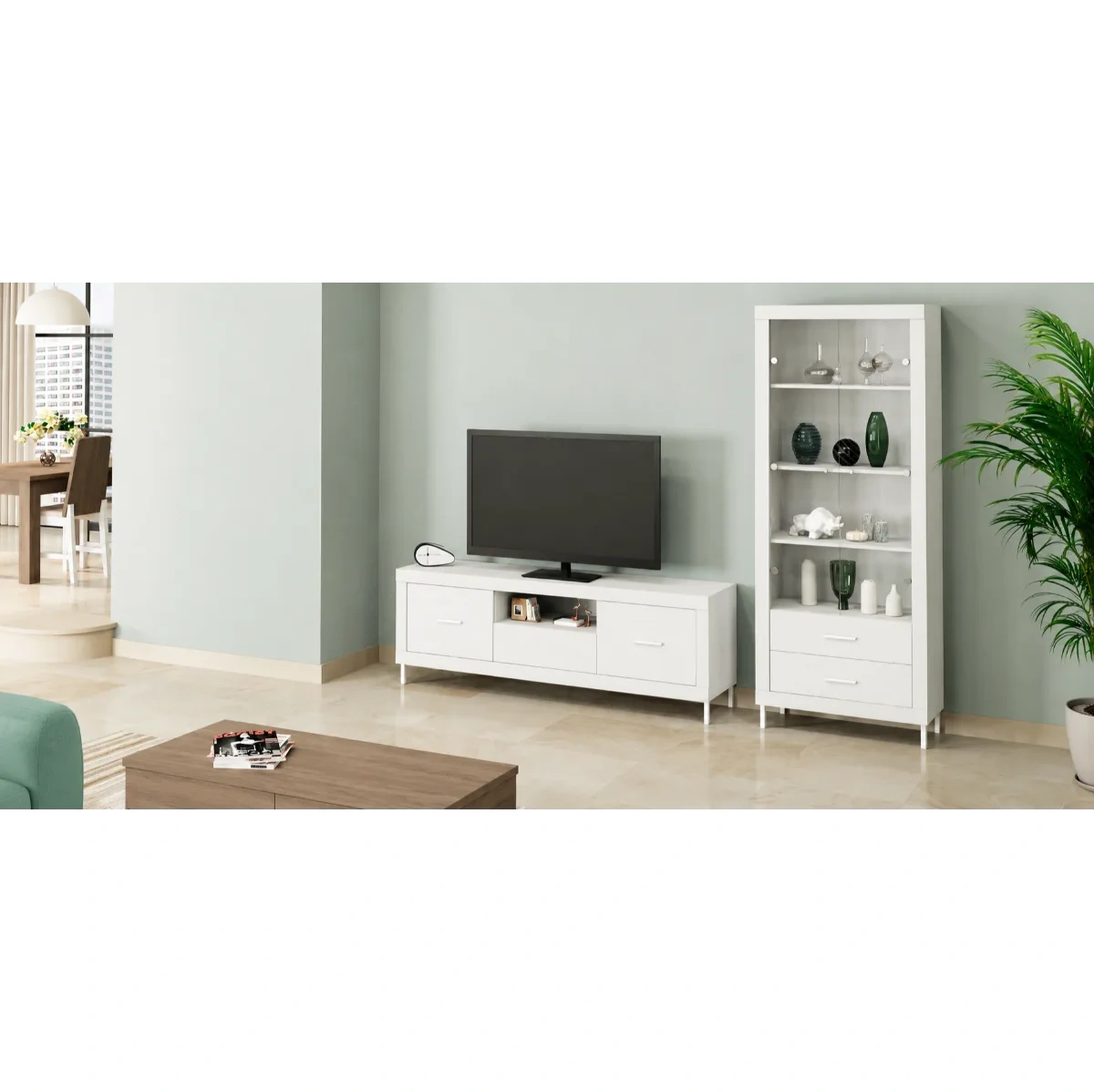 mueble-de-salon-strait-260-cm-blanco mueble de salón Strait 260 cm vitrina y mueble TV blanco Muebles Juvial
