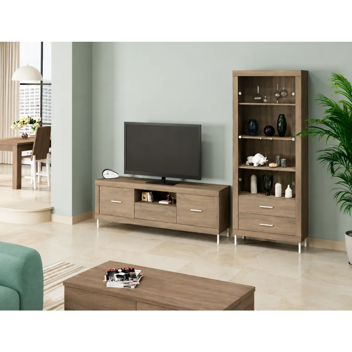 mueble-de-salon-strait-260-cm-nogal mueble de salón Strait 260 cm vitrina y mueble TV nogal Muebles Juvial