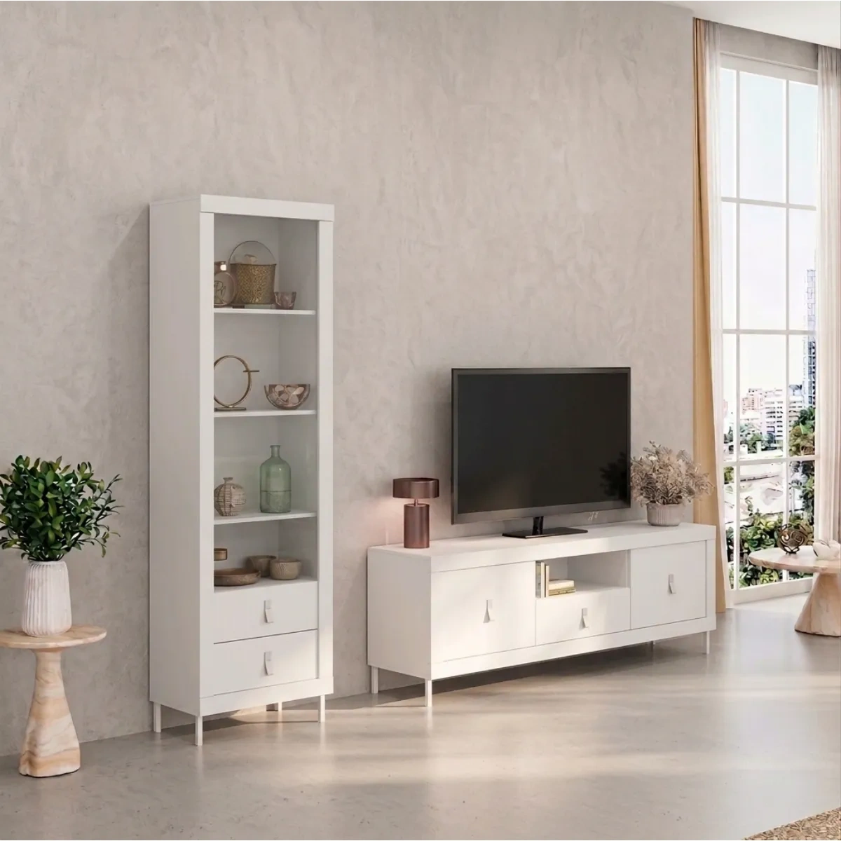 mueble-salon-strait-240-blanco mueble de salón Strait 240 cm Blanco Nieve vitrina y mueble TV Muebles Juvial