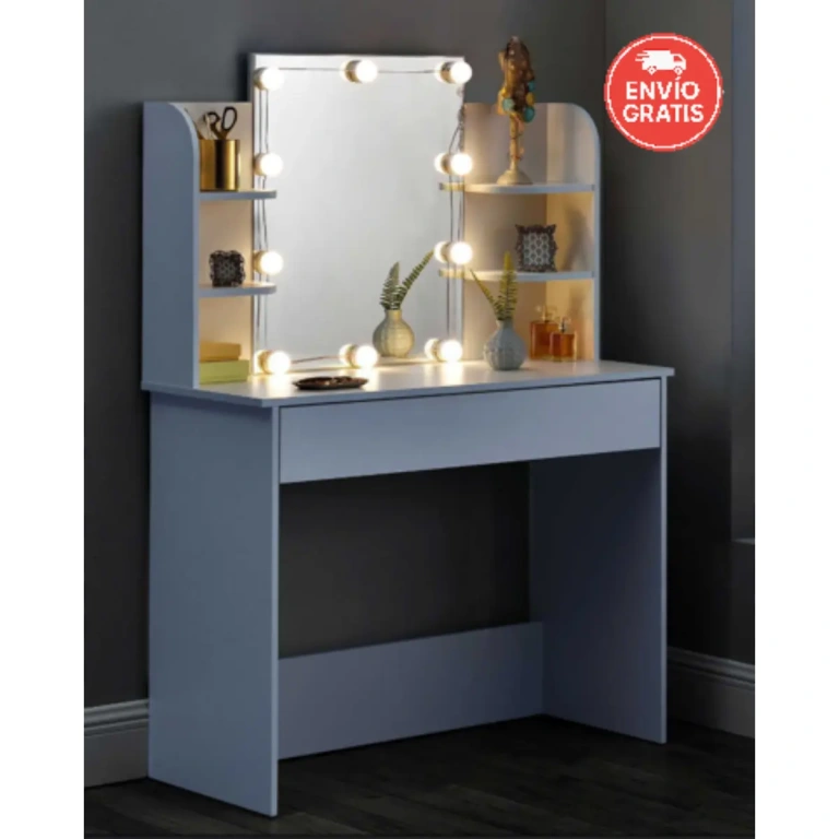 tocador con espejo y luces blanco dormitorio Muebles Juvial